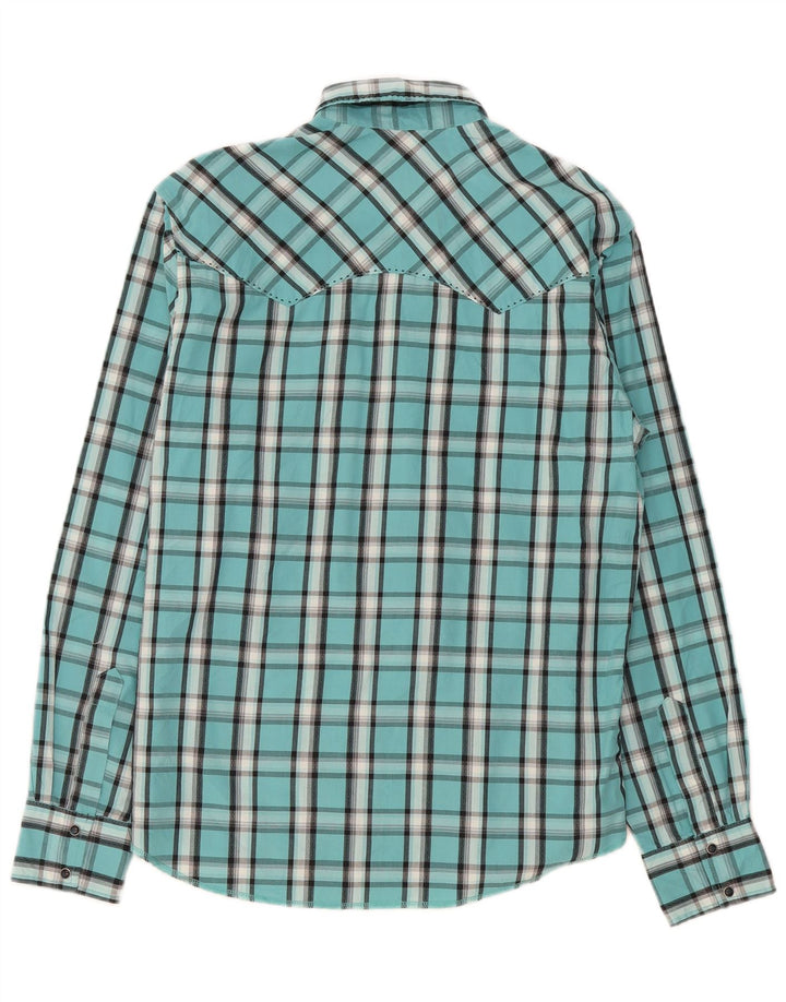Wrangler Mens Shirt Medium Turquoise Check Cotton