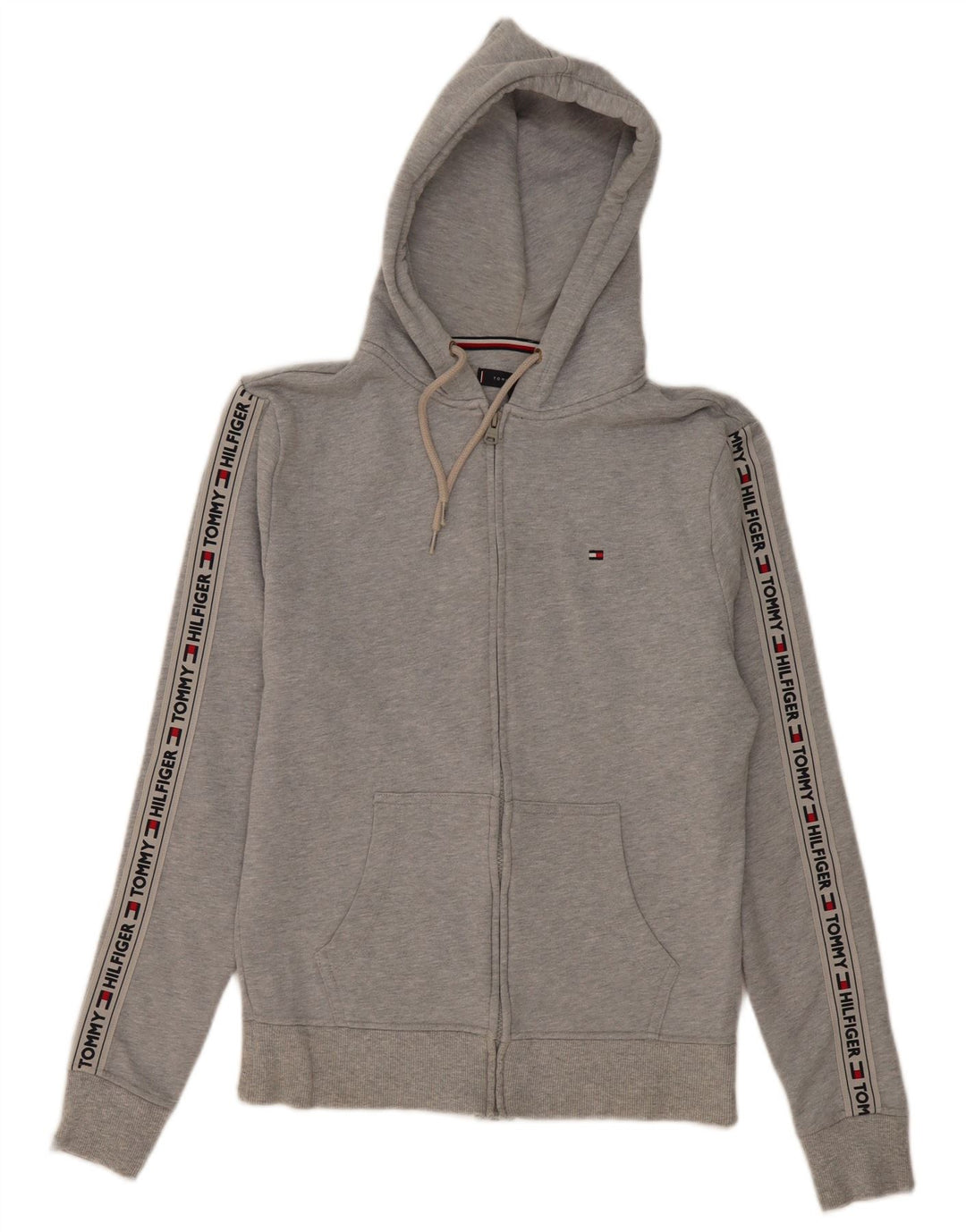 TOMMY HILFIGER Mens Graphic Zip Hoodie Sweater Small Grey Cotton