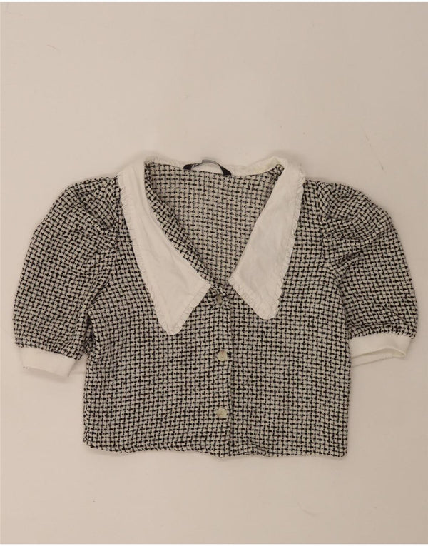Zara Womens Crop Shirt Blouse UK 12 Medium Black Flecked
