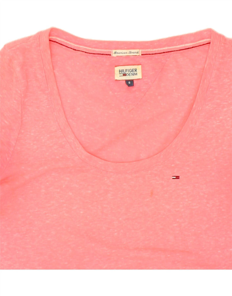 TOMMY HILFIGER Womens T-Shirt Top UK 10 Small Pink Flecked Polyester | Vintage Tommy Hilfiger | Thrift | Second-Hand Tommy Hilfiger | Used Clothing | Messina Hembry 