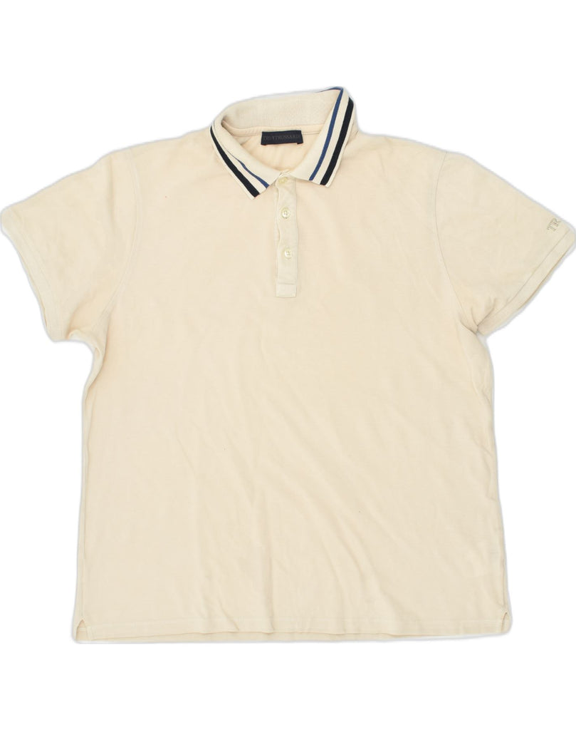 TRUSSARDI Mens Polo Shirt XL Beige Cotton | Vintage Trussardi | Thrift | Second-Hand Trussardi | Used Clothing | Messina Hembry 