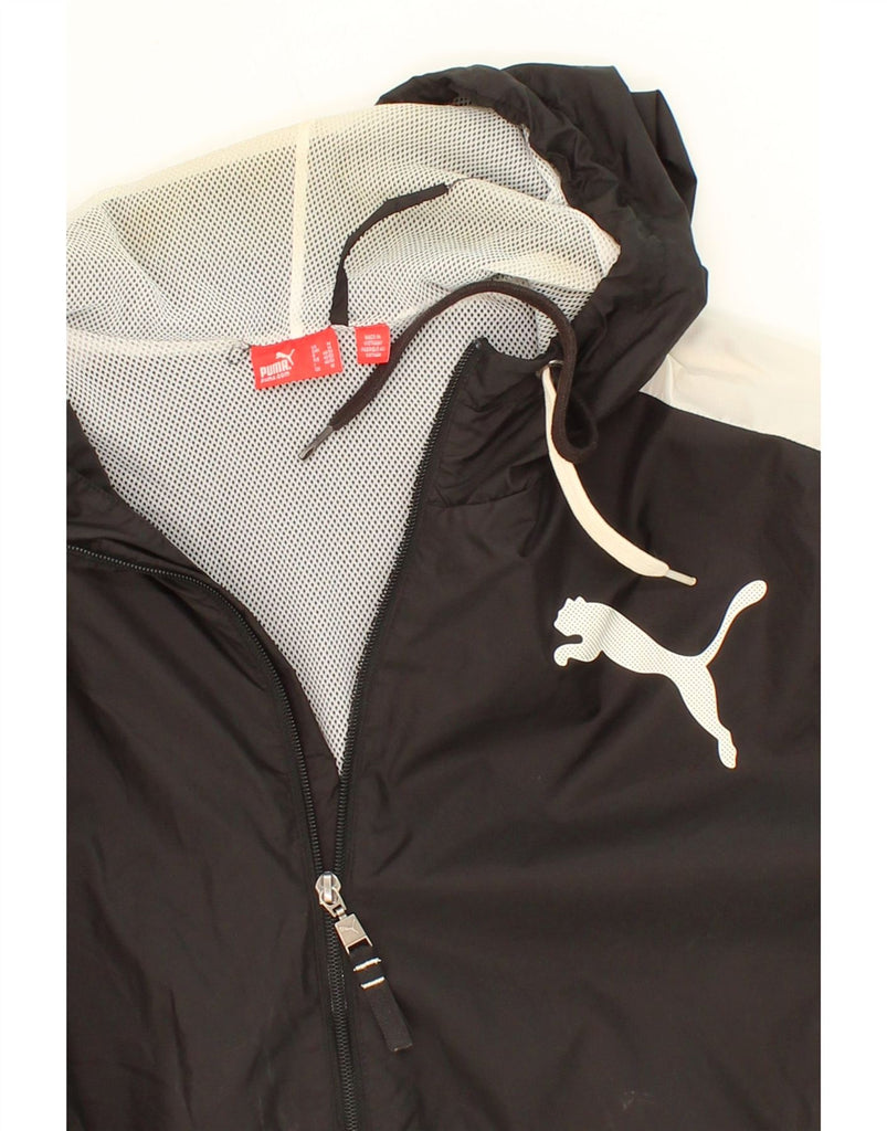 PUMA Mens Hooded Rain Jacket UK 38 Medium Black Colourblock Polyester Vintage Puma and Second-Hand Puma from Messina Hembry 