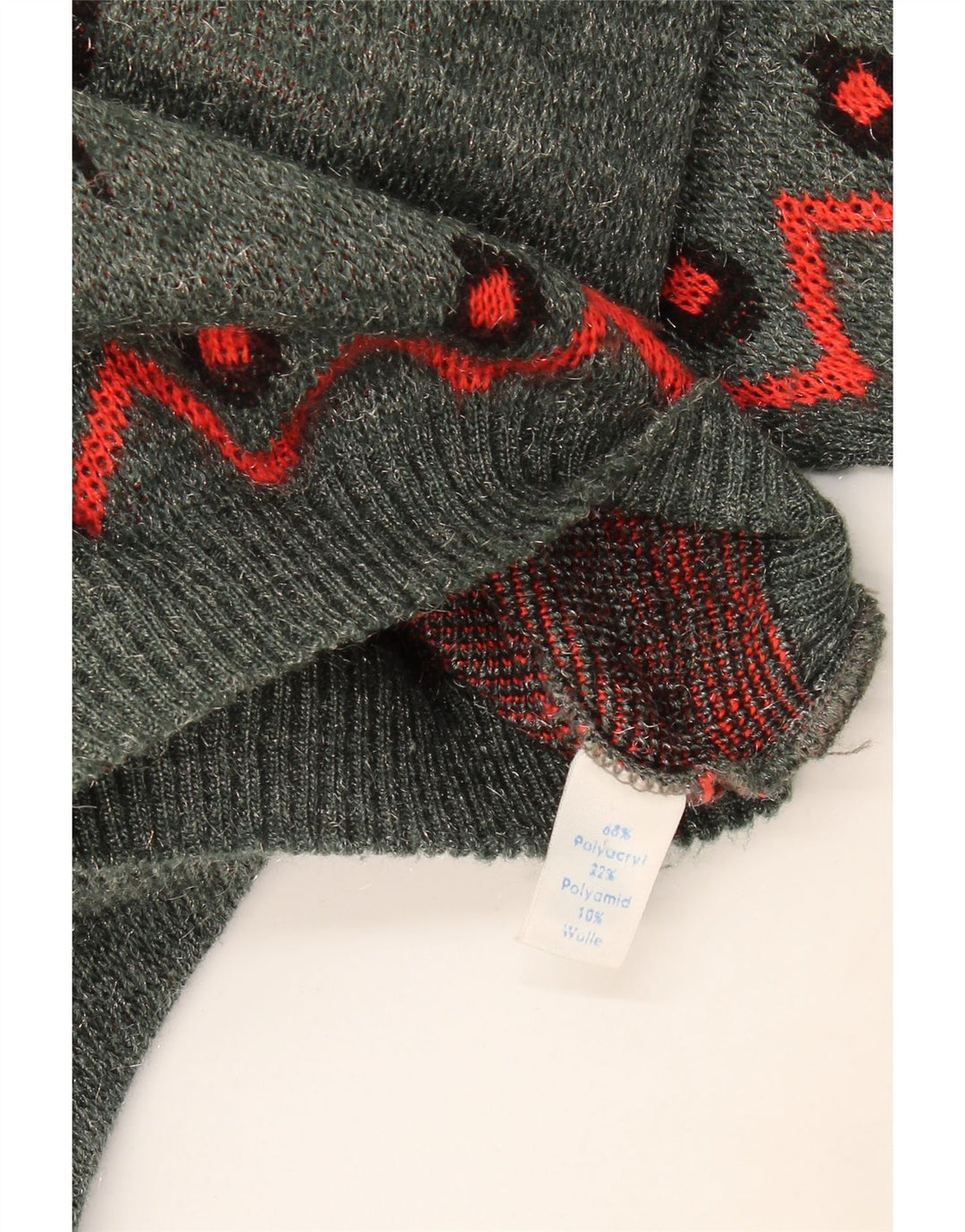 Vintage Mens Crew Neck Jumper Sweater Large Grey Geometric Polyacrylic