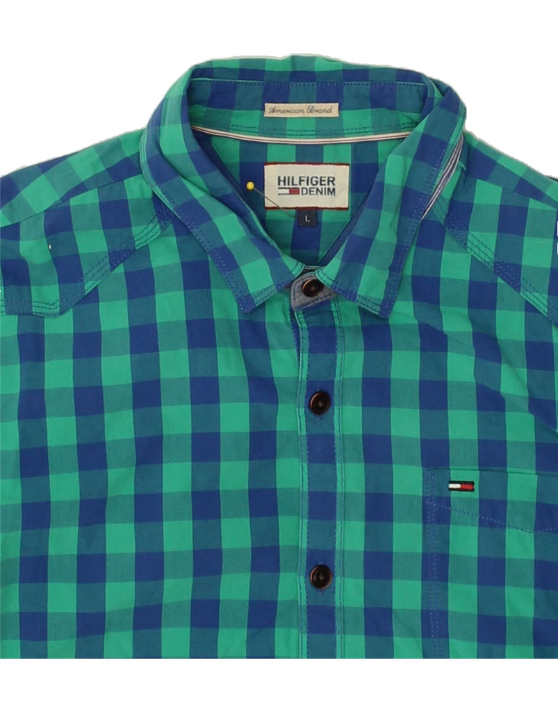 TOMMY HILFIGER Mens Slim Shirt Large Green Gingham Cotton | Vintage Tommy Hilfiger | Thrift | Second-Hand Tommy Hilfiger | Used Clothing | Messina Hembry 