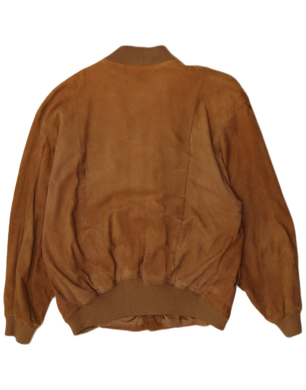 Vintage Mens Suede Bomber Jacket IT 54 2XL Brown Retro