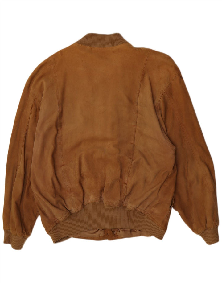 Vintage Mens Suede Bomber Jacket IT 54 2XL Brown Retro