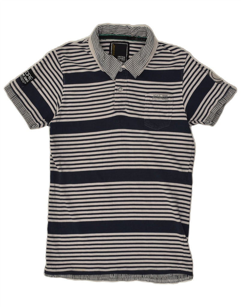 JACK & JONES Mens Skinny Graphic Rugby Polo Shirt XL Navy Blue Striped | Vintage Jack & Jones | Thrift | Second-Hand Jack & Jones | Used Clothing | Messina Hembry 