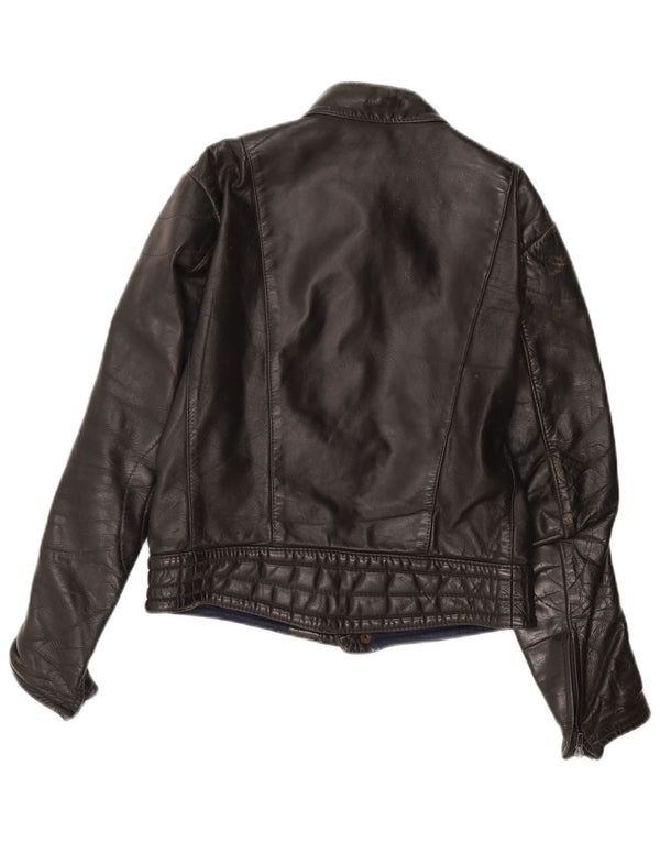 VINTAGE Womens Leather Jacket UK 14 Medium Black