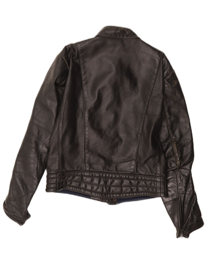 VINTAGE Womens Leather Jacket UK 14 Medium Black