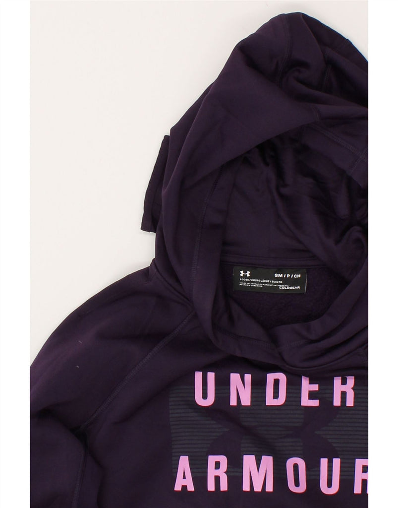 UNDER ARMOUR Womens Cold Gear Graphic Hoodie Jumper UK 10 Small Purple | Vintage Under Armour | Thrift | Second-Hand Under Armour | Used Clothing | Messina Hembry 