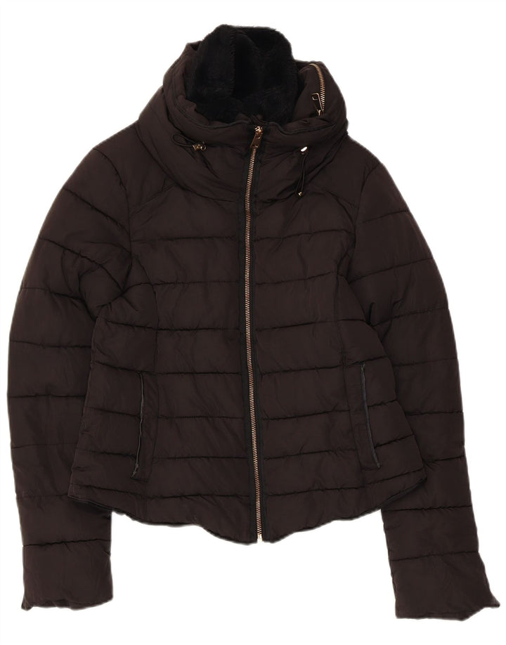 Zara Womens Hooded Padded Jacket UK 10 Small Black Polyester