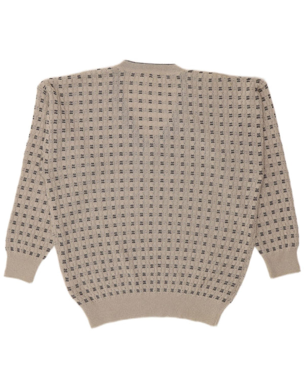 Monello Mens V-Neck Jumper Sweater IT 52 Large Beige Striped Cotton