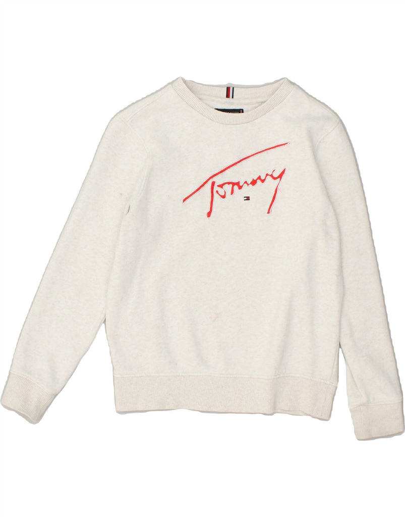 TOMMY HILFIGER Girls Graphic Sweatshirt Jumper 11-12 Years Off White | Vintage Tommy Hilfiger | Thrift | Second-Hand Tommy Hilfiger | Used Clothing | Messina Hembry 