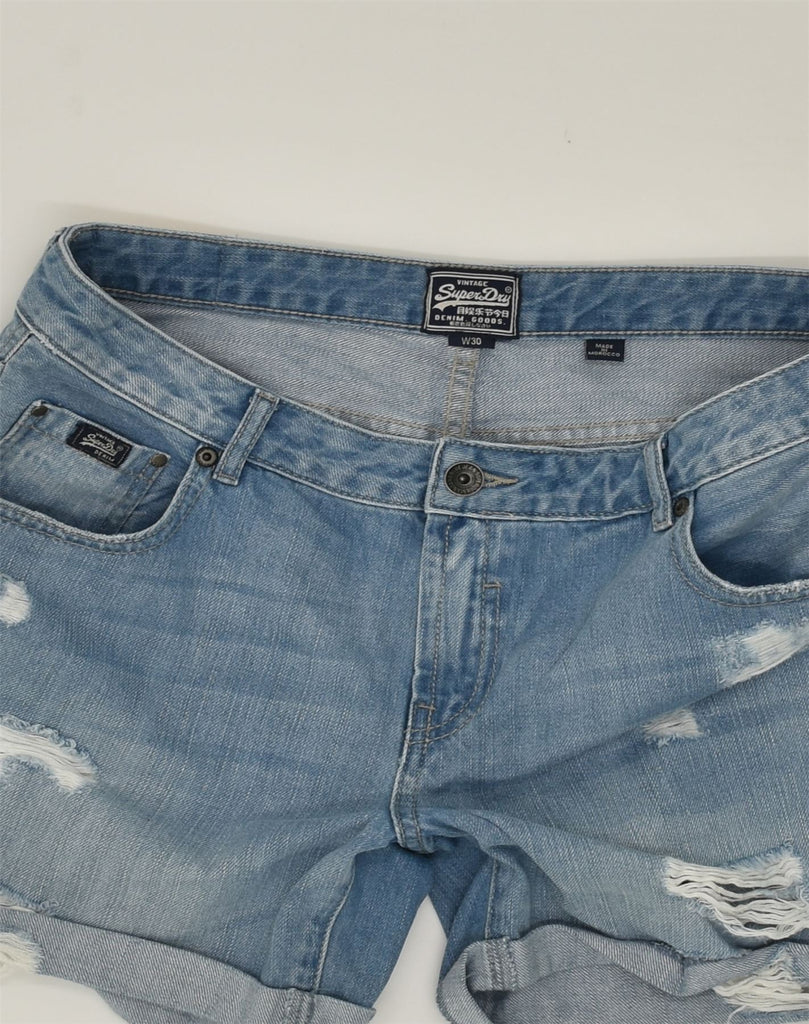 SUPERDRY Womens Distressed Denim Hot Pants W30 Medium  Blue Cotton | Vintage Superdry | Thrift | Second-Hand Superdry | Used Clothing | Messina Hembry 