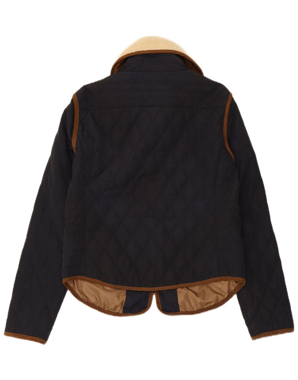Zara Womens Quilted Jacket UK 14 Large Navy Blue Polyester