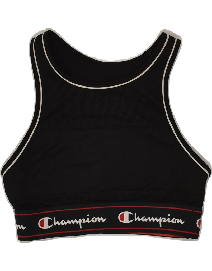 CHAMPION Womens Sport Bra Top UK 12 Medium Black Polyester | Vintage Champion | Thrift | Second-Hand Champion | Used Clothing | Messina Hembry 