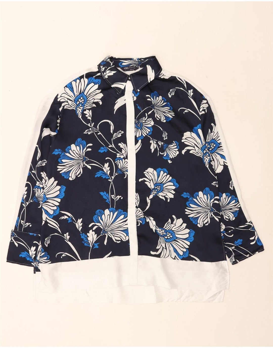 Marks & Spencer Womens Oversized Shirt Blouse UK 16 Large Navy Blue Floral