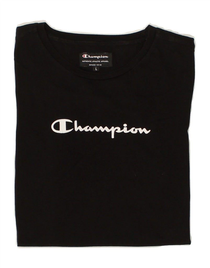 CHAMPION Womens Graphic T-Shirt Top UK 14 Large Black | Vintage Champion | Thrift | Second-Hand Champion | Used Clothing | Messina Hembry 