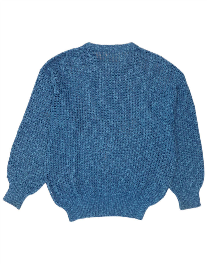 VINTAGE Mens Crew Neck Jumper Sweater Medium Blue Flecked Cotton