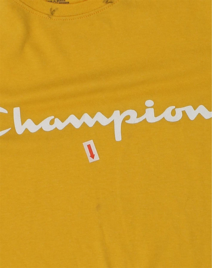 CHAMPION Boys Graphic T-Shirt Top 13-14 Years Medium  Yellow Cotton | Vintage Champion | Thrift | Second-Hand Champion | Used Clothing | Messina Hembry 