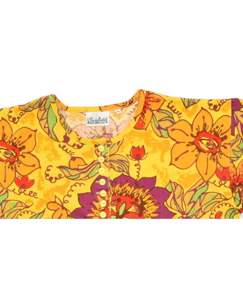 VINTAGE Womens Graphic T-Shirt Top UK 14 Medium Yellow Floral Cotton | Vintage | Thrift | Second-Hand | Used Clothing | Messina Hembry 