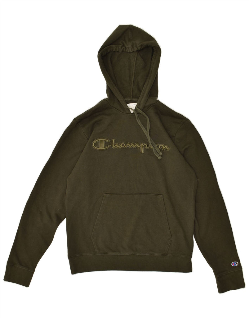 CHAMPION Mens Graphic Hoodie Jumper Medium Green Cotton | Vintage Champion | Thrift | Second-Hand Champion | Used Clothing | Messina Hembry 