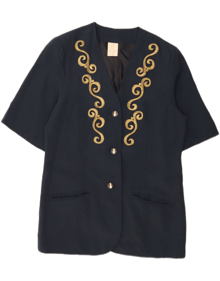 VINTAGE Womens Short Sleeve 3 Button Blazer Jacket EU 38 Medium Navy Blue