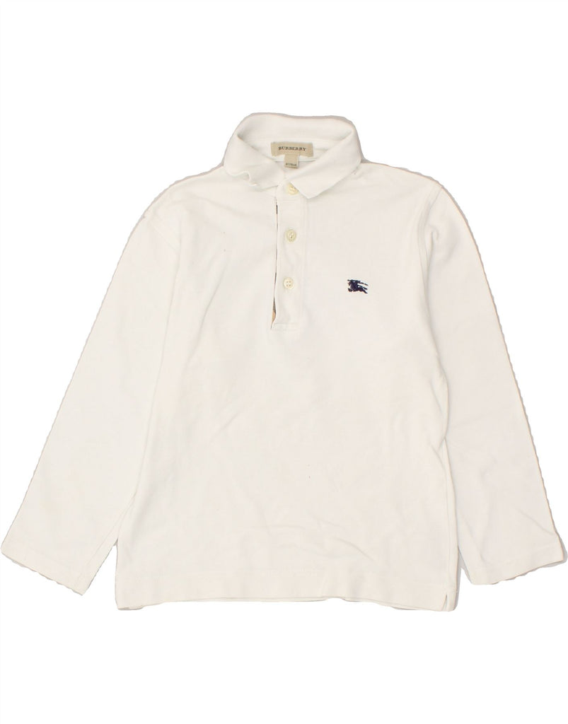 BURBERRY Boys Long Sleeve Polo Shirt 5-6 Years White Cotton Vintage Burberry and Second-Hand Burberry from Messina Hembry 