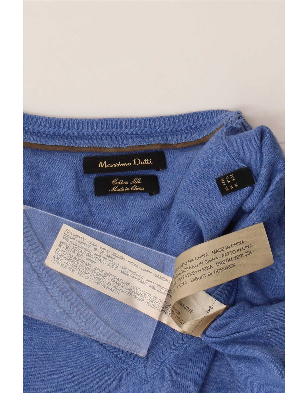 Massimo Dutti Mens V-Neck Jumper Sweater Medium Blue Cotton