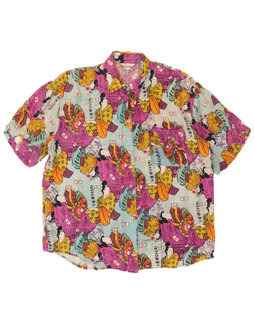 Christian Womens Graphic Short Sleeve Shirt UK 14 Large Multicoloured