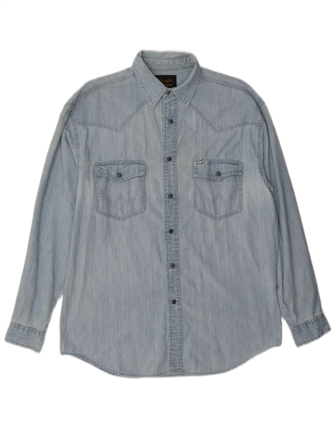 Wrangler Mens Denim Shirt Medium Blue Cotton