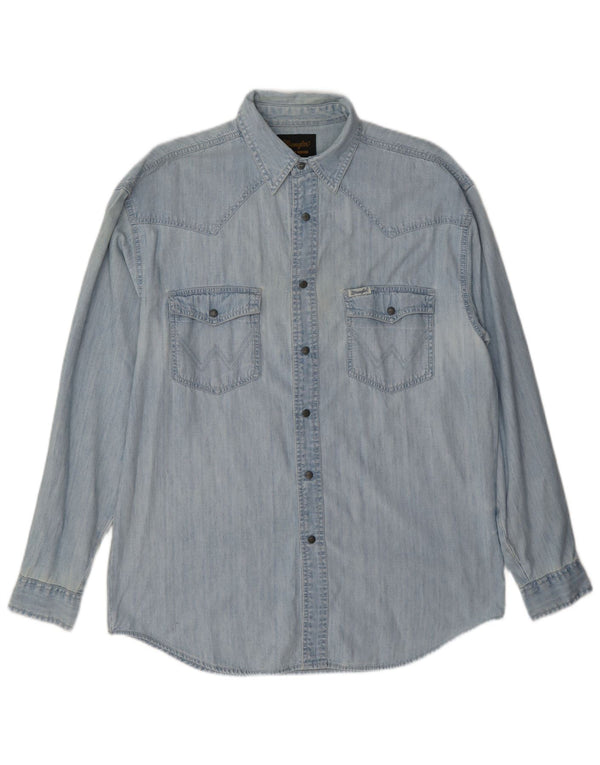 Wrangler Mens Denim Shirt Medium Blue Cotton