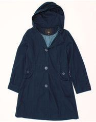 MOSSIMO Womens Hooded Overcoat UK 10 Small Navy Blue Cotton