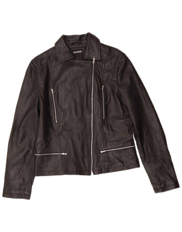 Scooter Womens Leather Biker Jacket IT 42 Medium Black
