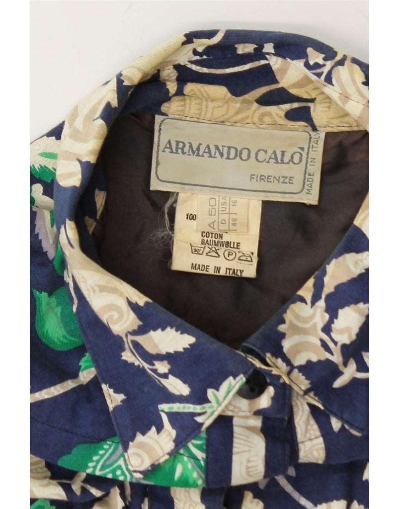 ARMANDO CALO Womens Short Sleeve Pullover Shirt US 16 2XL Navy Blue Floral Vintage Armando Calo and Second-Hand Armando Calo from Messina Hembry 