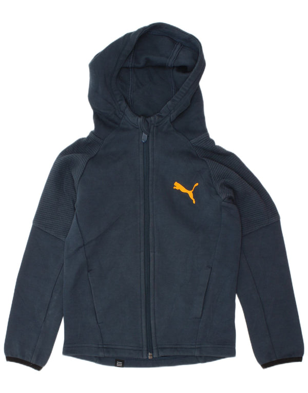 PUMA Boys Zip Hoodie Sweater 5-6 Years Navy Blue Cotton
