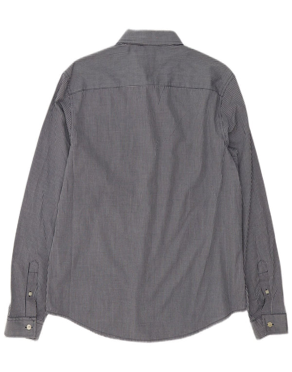 Penguin Mens Heritage Slim Fit Shirt Medium Navy Blue Gingham Cotton