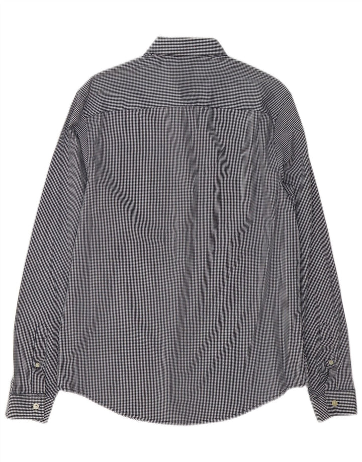 Penguin Mens Heritage Slim Fit Shirt Medium Navy Blue Gingham Cotton