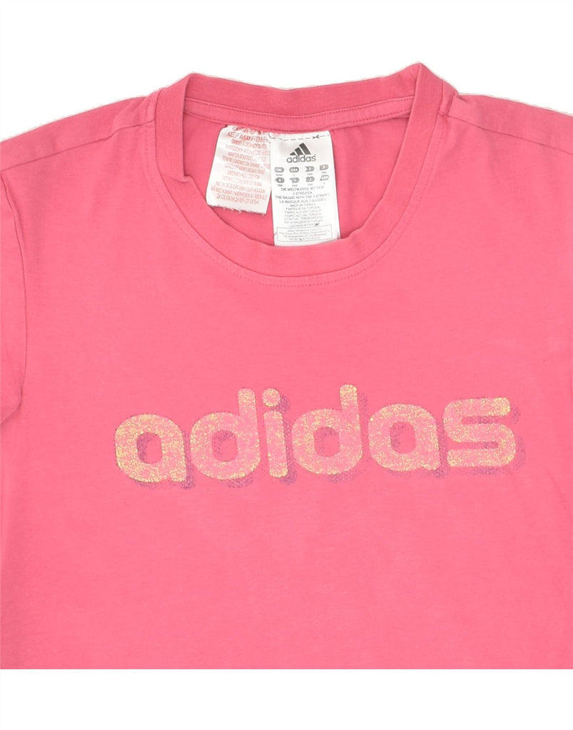 ADIDAS Girls Graphic T-Shirt Top 13-14 Years Pink Cotton Vintage Adidas and Second-Hand Adidas from Messina Hembry 