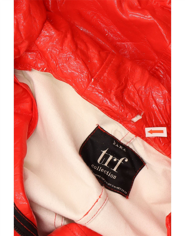 Zara Womens Hooded Rain Jacket UK 10 Small Red Polyethylene
