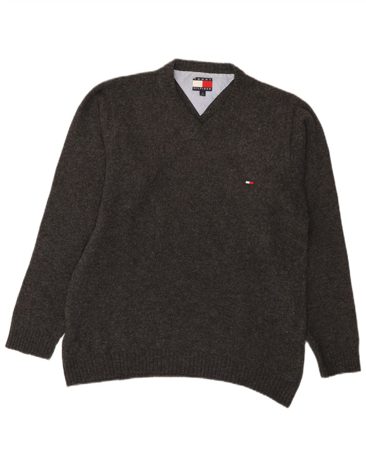 Tommy Hilfiger Mens V-Neck Jumper Sweater Small Grey Lambswool