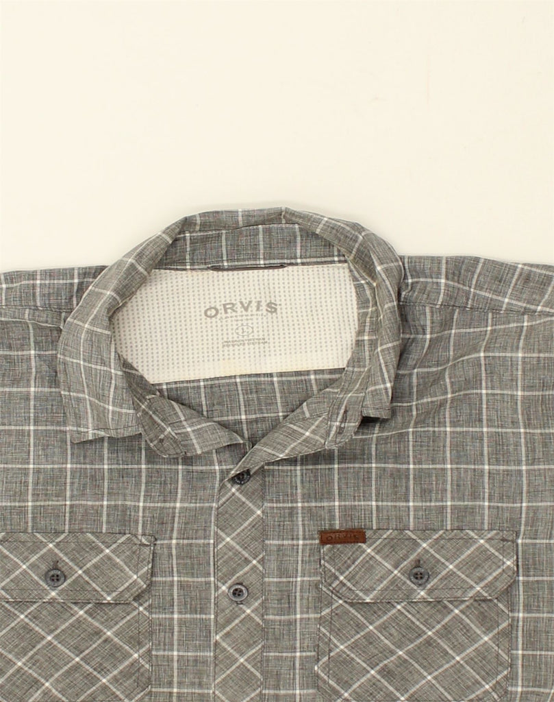 ORVIS Mens Short Sleeve Shirt Large Grey Check Polyester | Vintage Orvis | Thrift | Second-Hand Orvis | Used Clothing | Messina Hembry 