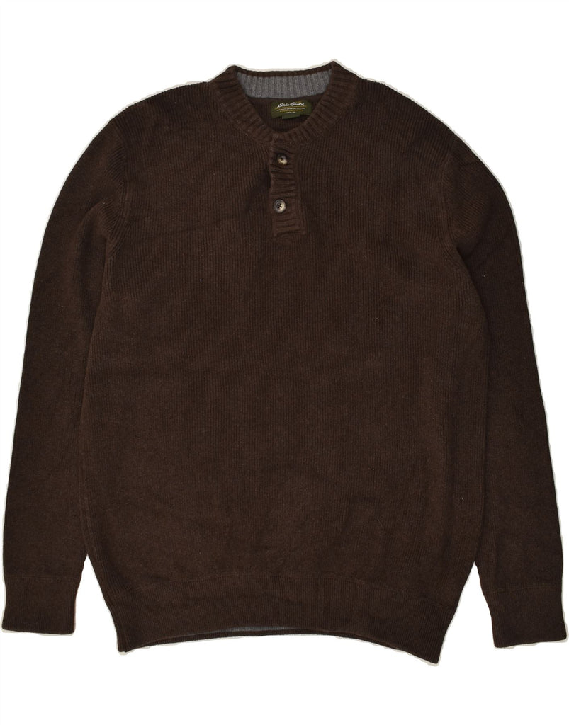 EDDIE BAUER Mens Tall Button Neck Jumper Sweater XL Brown Cotton | Vintage Eddie Bauer | Thrift | Second-Hand Eddie Bauer | Used Clothing | Messina Hembry 