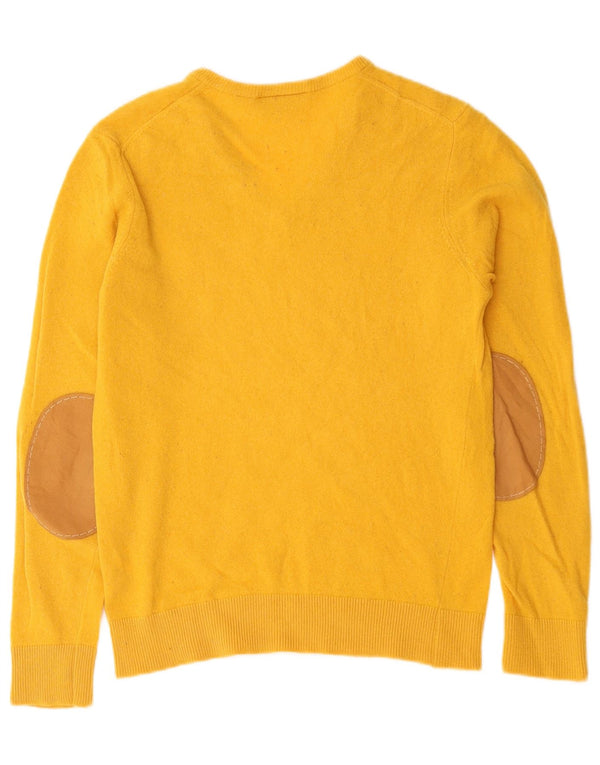 Lacoste Mens V-Neck Jumper Sweater Size 3 Small Yellow Virgin Wool