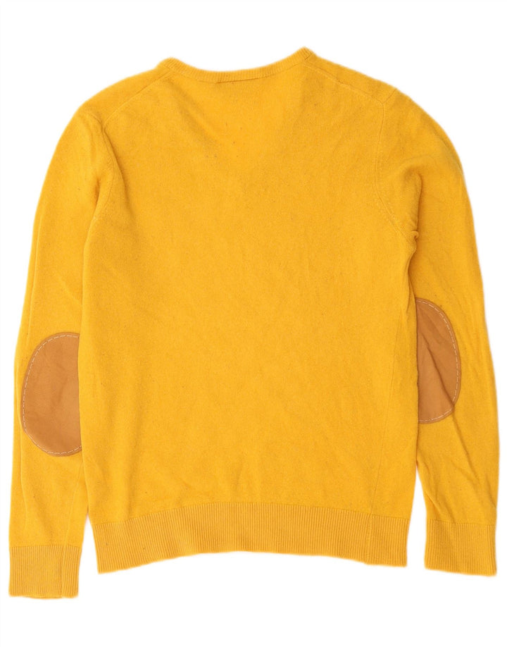 Lacoste Mens V-Neck Jumper Sweater Size 3 Small Yellow Virgin Wool
