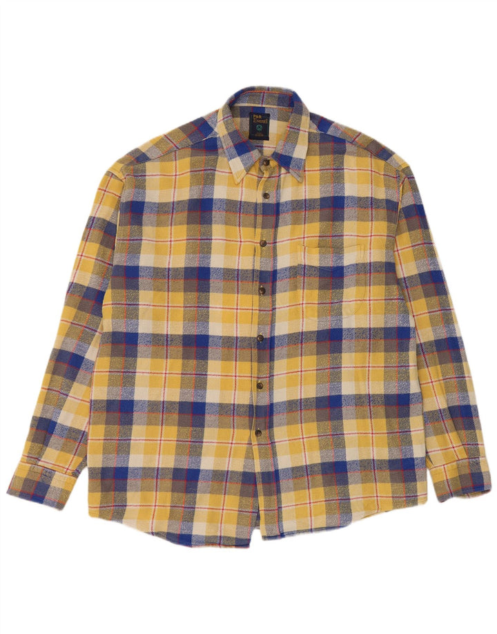 Vintage Mens Flannel Shirt XL Yellow Check Cotton