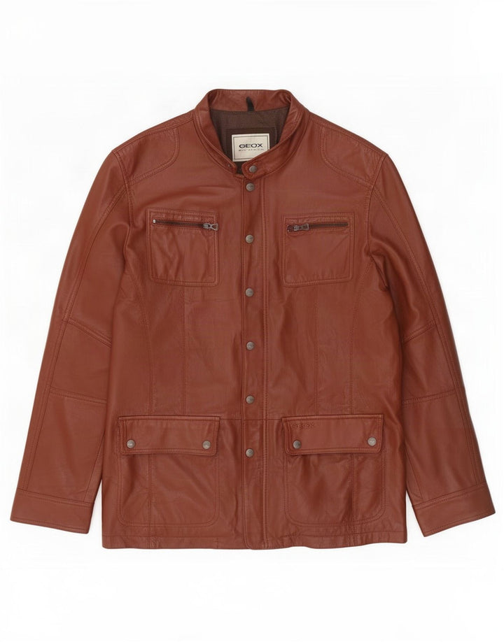 Geox Mens Leather Jacket UK 48 4XL Brown