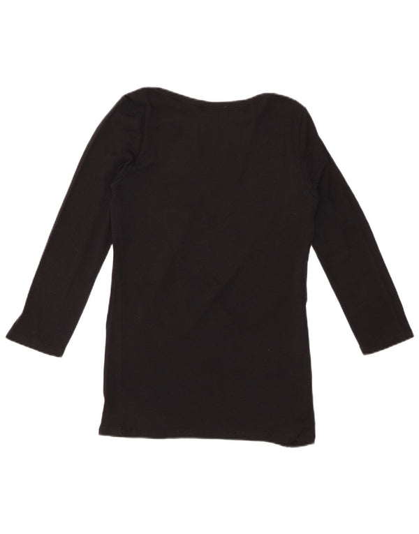 BENETTON Womens Graphic Top 3/4 Sleeve UK 8 Small Black