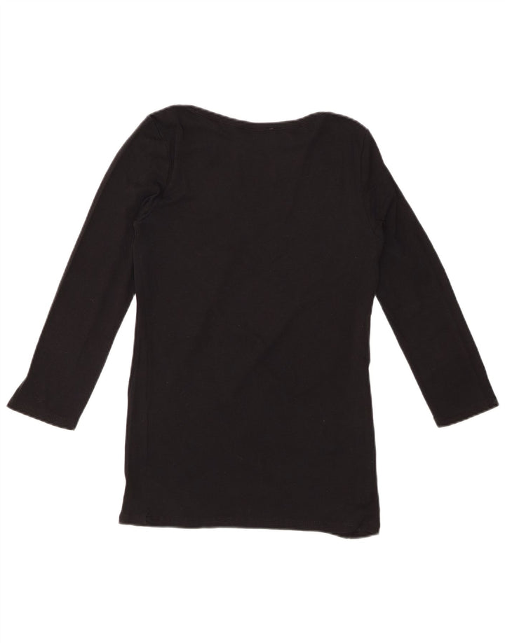 BENETTON Womens Graphic Top 3/4 Sleeve UK 8 Small Black