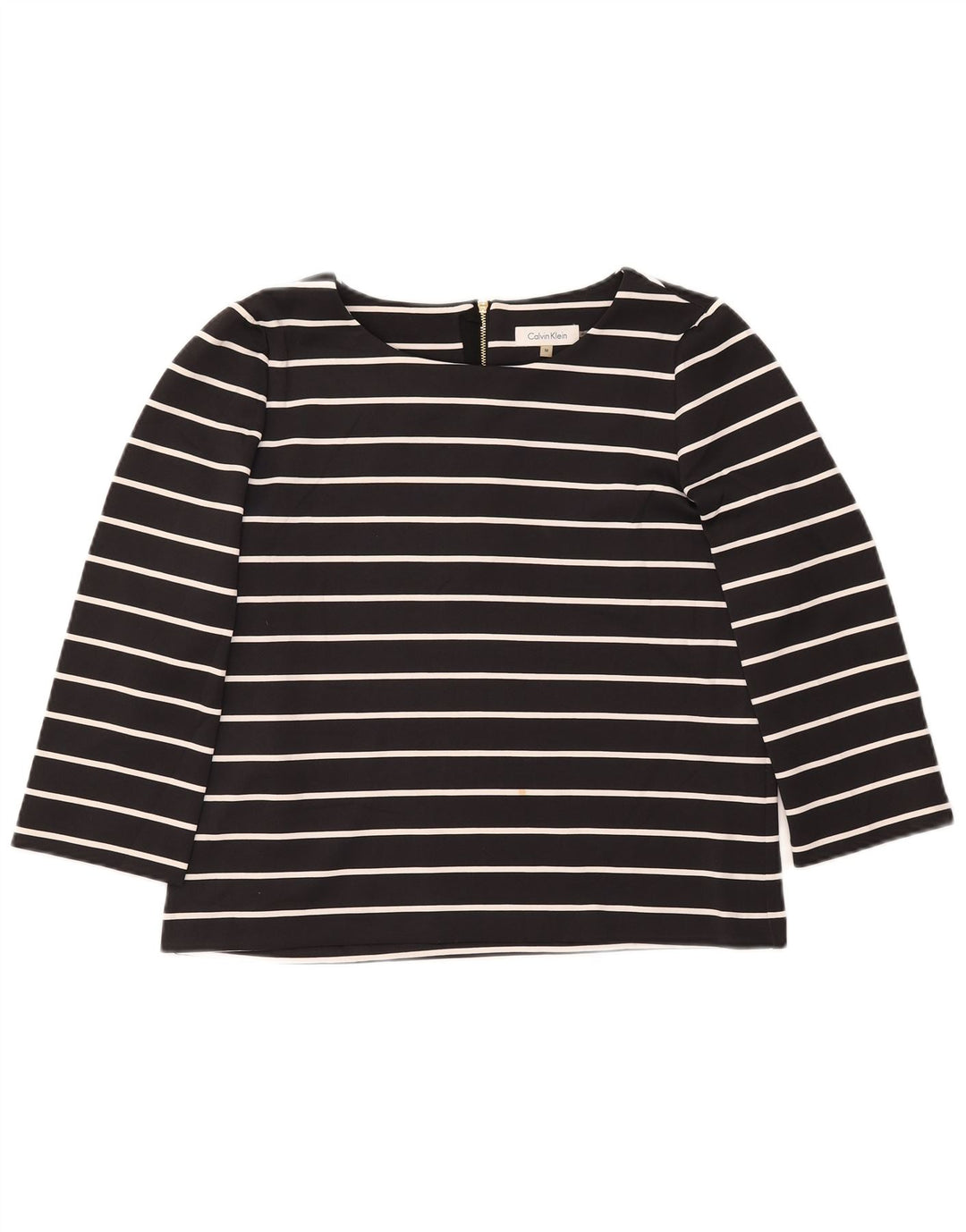 CALVIN KLEIN Womens Top 3/4 Sleeve UK 14 Medium Black Striped Polyester